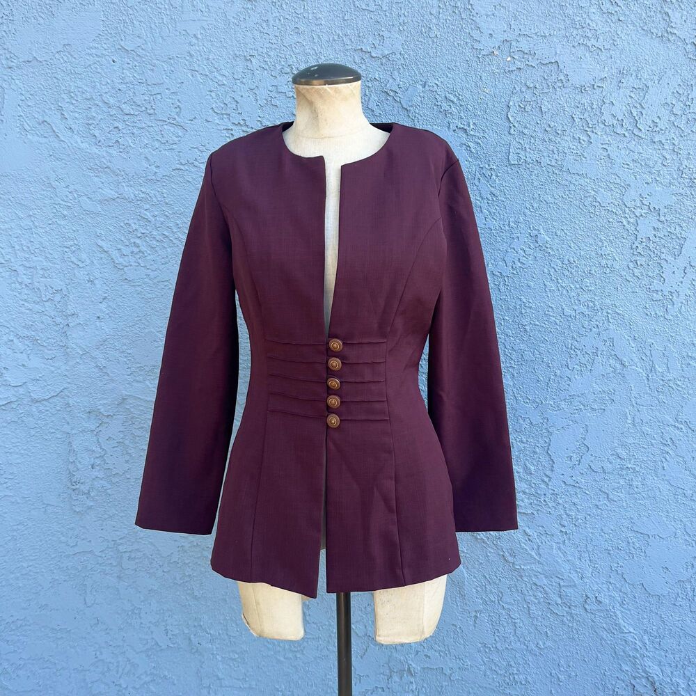 90s Blazer in Maroon Womens Medium Structured Top Military Details.